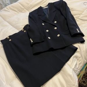 Vintage Anne Klein Skirt Suit, Deep Navy, 10 Petite